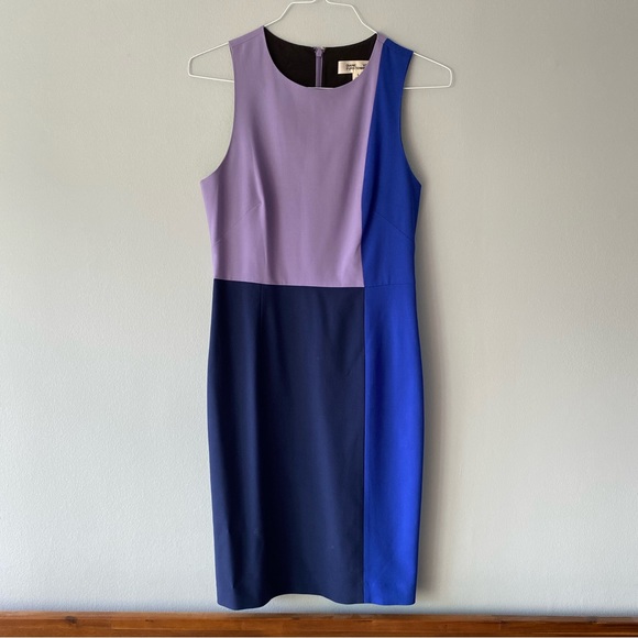 Diane von Furstenberg blue purple color block wool knee length dress size 8 - Picture 4 of 7